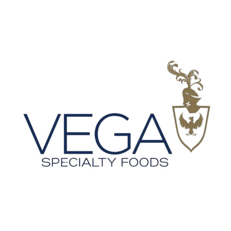 Elegant logo of Vega Global Group, a specialty foods company, featuring a shield with a lion and dragon crest, emphasizing quality and tradition in gourmet food products.