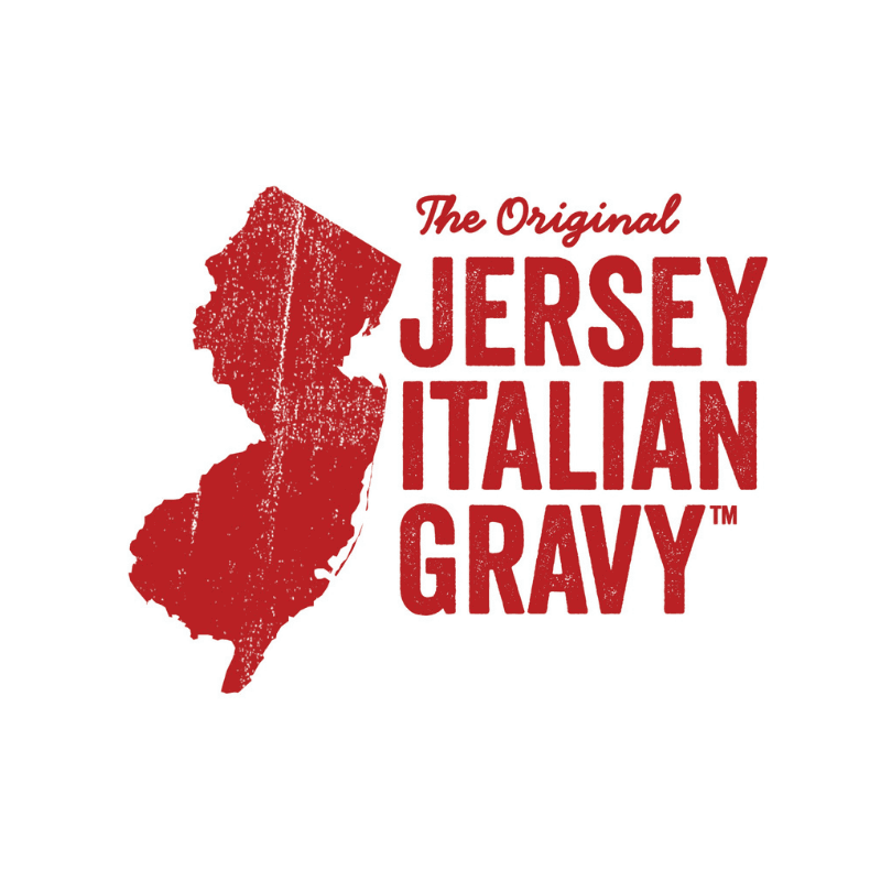 Jersey Italian Gravy logo featuring a red map of New Jersey and bold red text, highlighting authentic Italian sauce, traditional recipes, and gourmet food products.